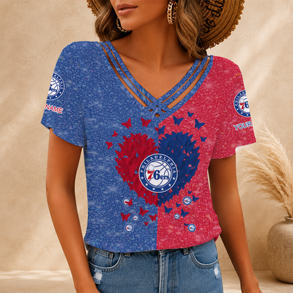 LIMITED EDITION - NEW CUSTOMIZED NBA26 P76 PHILADELPHIA 76ERS V-NECK SHIRT