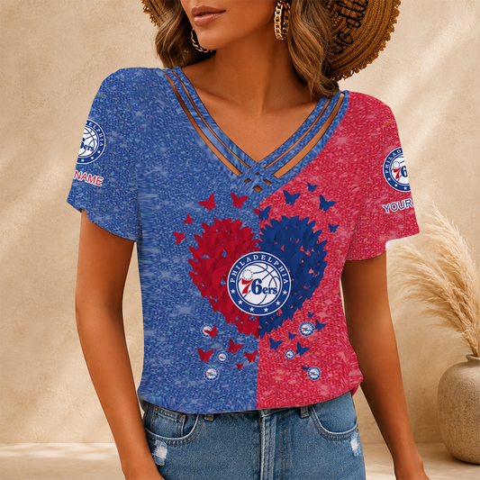 LIMITED EDITION - NEW CUSTOMIZED NBA26 P76 PHILADELPHIA 76ERS V-NECK SHIRT