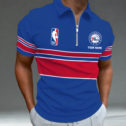 [HOT DEAL] NEW CUSTOMIZED NBA26 P76 PHILADELPHIA 76ERS ZIP POLO SHIRT