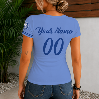 [HOT DEAL] NEW CUSTOMIZED NBA26 P76 PHILADELPHIA 76ERS  WOMEN'S SHORT SLEEVE HENLEY T-SHIRT