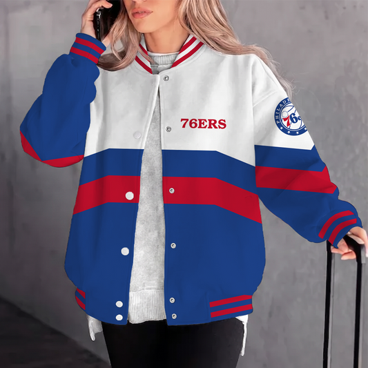 [HOT DEAL] NEW CUSTOMIZED NBA26 P76 PHILADELPHIA 76ERS BASEBALL JACKET, SATIN VARSITY JACKET