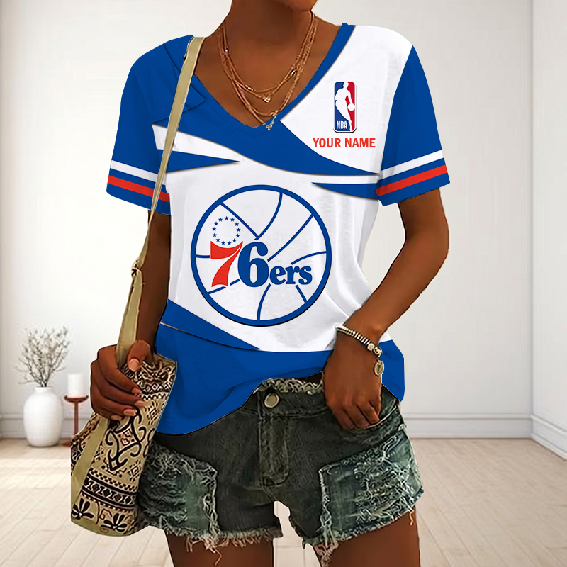 LIMITED EDITION - NEW CUSTOMIZED NBA26 P76 PHILADELPHIA 76ERS V-NECK FEMALE SHIRT