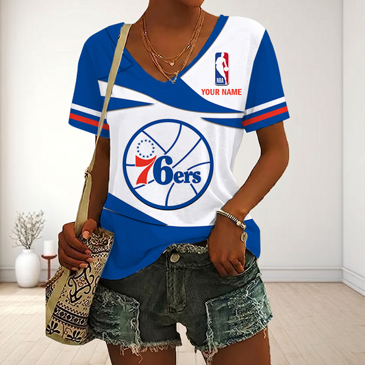 LIMITED EDITION - NEW CUSTOMIZED NBA26 P76 PHILADELPHIA 76ERS V-NECK FEMALE SHIRT