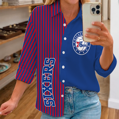 LIMITED EDITION - NEW CUSTOMIZED NBA26 P76 PHILADELPHIA 76ERS WOMEN CASUAL SHIRT FOR FAN