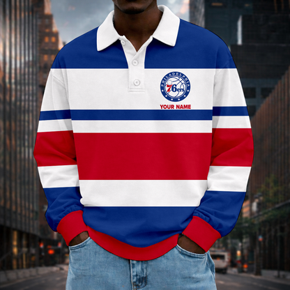 LIMITED EDITION - NEW CUSTOMIZED NBA26 P76 PH 76ERS MEN LONG SLEEVE POLO
