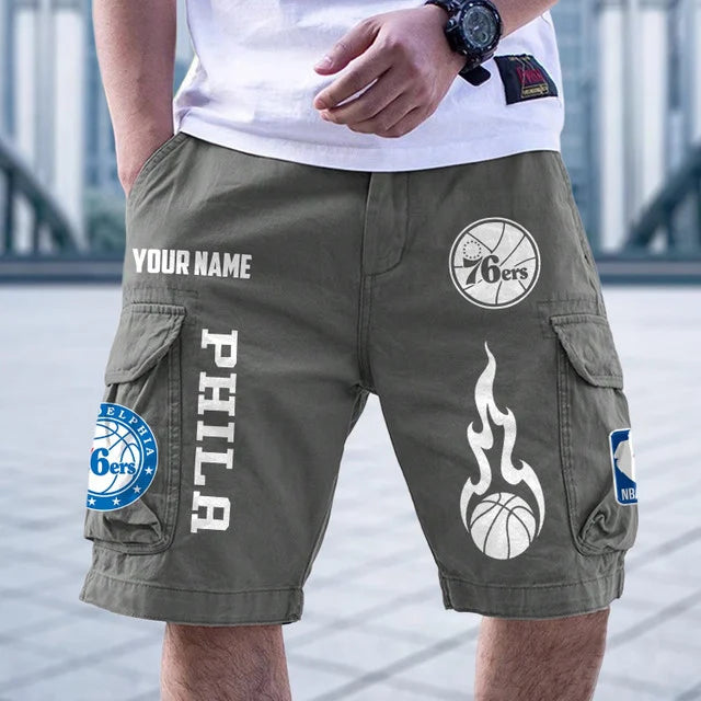 [HOT DEAL] NEW CUSTOMIZED NBA26 P76 PHILADELPHIA 76ERS CARGO SHORTS