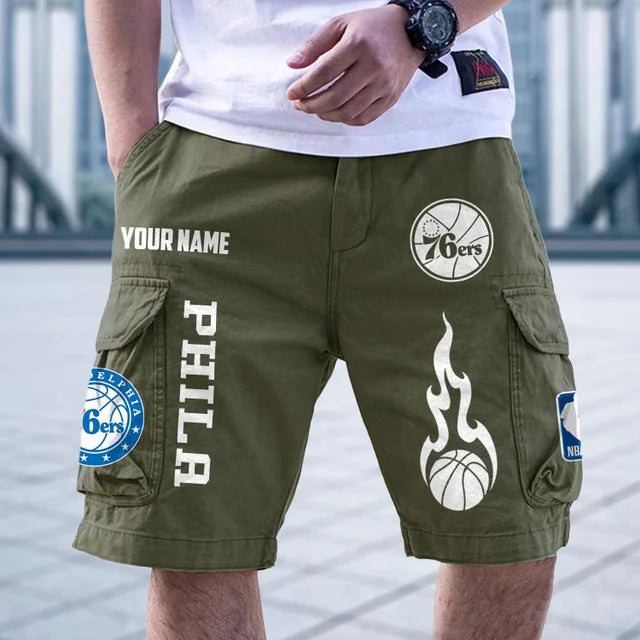 [HOT DEAL] NEW CUSTOMIZED NBA26 P76 PHILADELPHIA 76ERS CARGO SHORTS