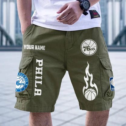 [HOT DEAL] NEW CUSTOMIZED NBA26 P76 PHILADELPHIA 76ERS CARGO SHORTS