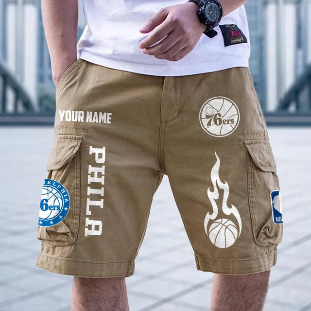 [HOT DEAL] NEW CUSTOMIZED NBA26 P76 PHILADELPHIA 76ERS CARGO SHORTS