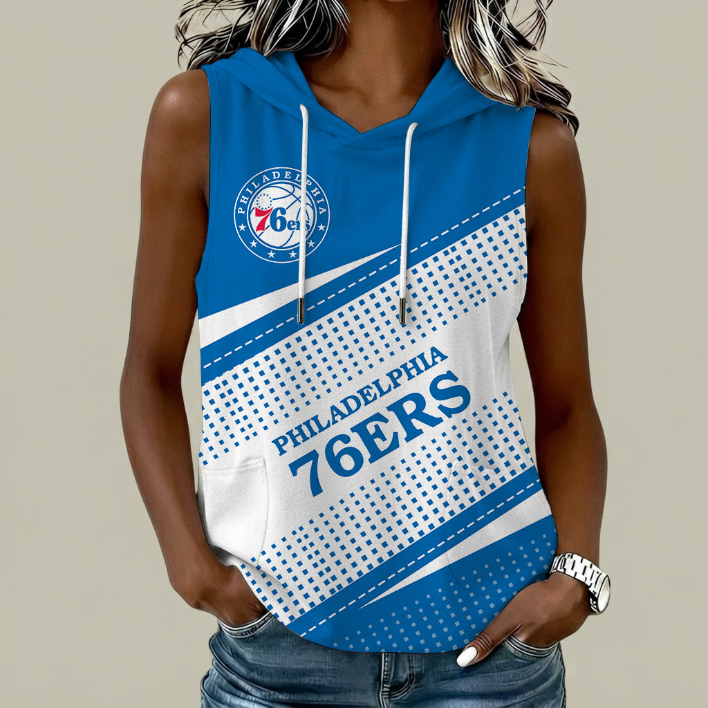[HOT DEAL] NEW CUSTOMIZED NBA26 P76 PHILADELPHIA 76ERS  WOMEN'S SLEEVELESS HOODED POCKET TANK TOP