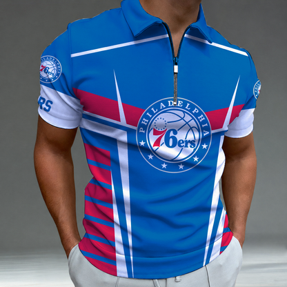 [HOT DEAL] NEW CUSTOMIZED NBA26 P76 PHILADELPHIA 76ERS ZIP POLO SHIRT