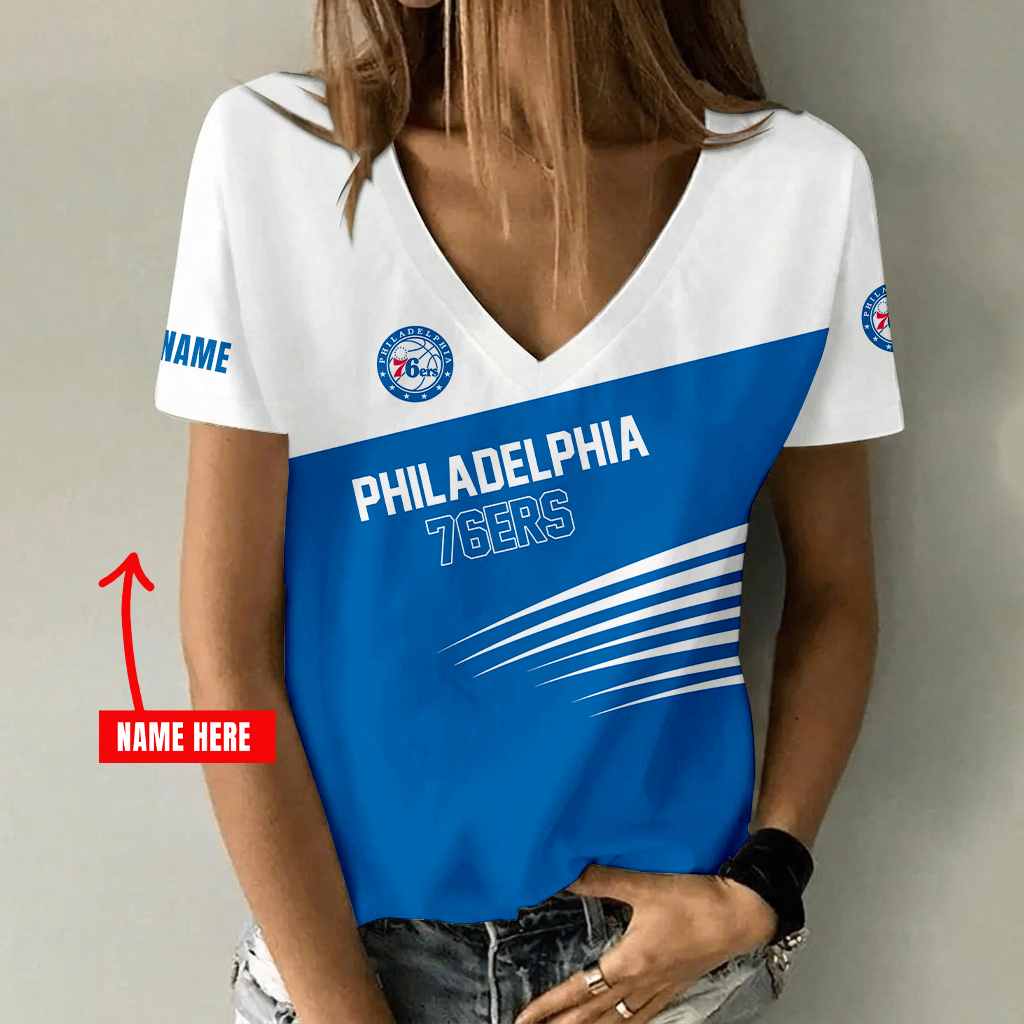 [HOT DEAL] NEW CUSTOMIZED NBA26 P76 PHILADELPHIA 76ERS V-NECK FEMALE SHIRT