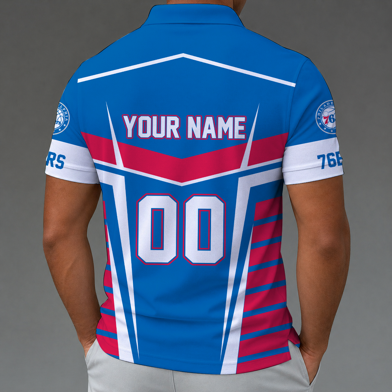 [HOT DEAL] NEW CUSTOMIZED NBA26 P76 PHILADELPHIA 76ERS ZIP POLO SHIRT