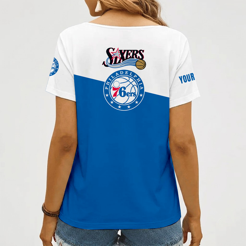 [HOT DEAL] NEW CUSTOMIZED NBA26 P76 PHILADELPHIA 76ERS V-NECK FEMALE SHIRT