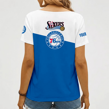 [HOT DEAL] NEW CUSTOMIZED NBA26 P76 PHILADELPHIA 76ERS V-NECK FEMALE SHIRT