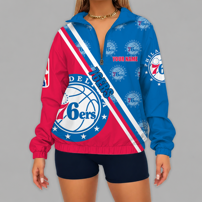 [HOT DEAL] NEW CUSTOMIZED NBA26 P76 PHILADELPHIA 76ERS V-NECK ZIPPER SWEATSHIRT JACKET