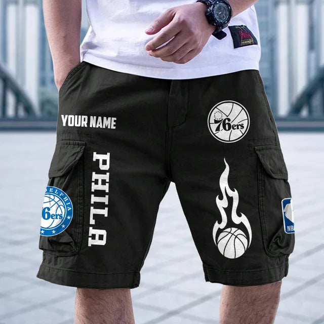 [HOT DEAL] NEW CUSTOMIZED NBA26 P76 PHILADELPHIA 76ERS CARGO SHORTS