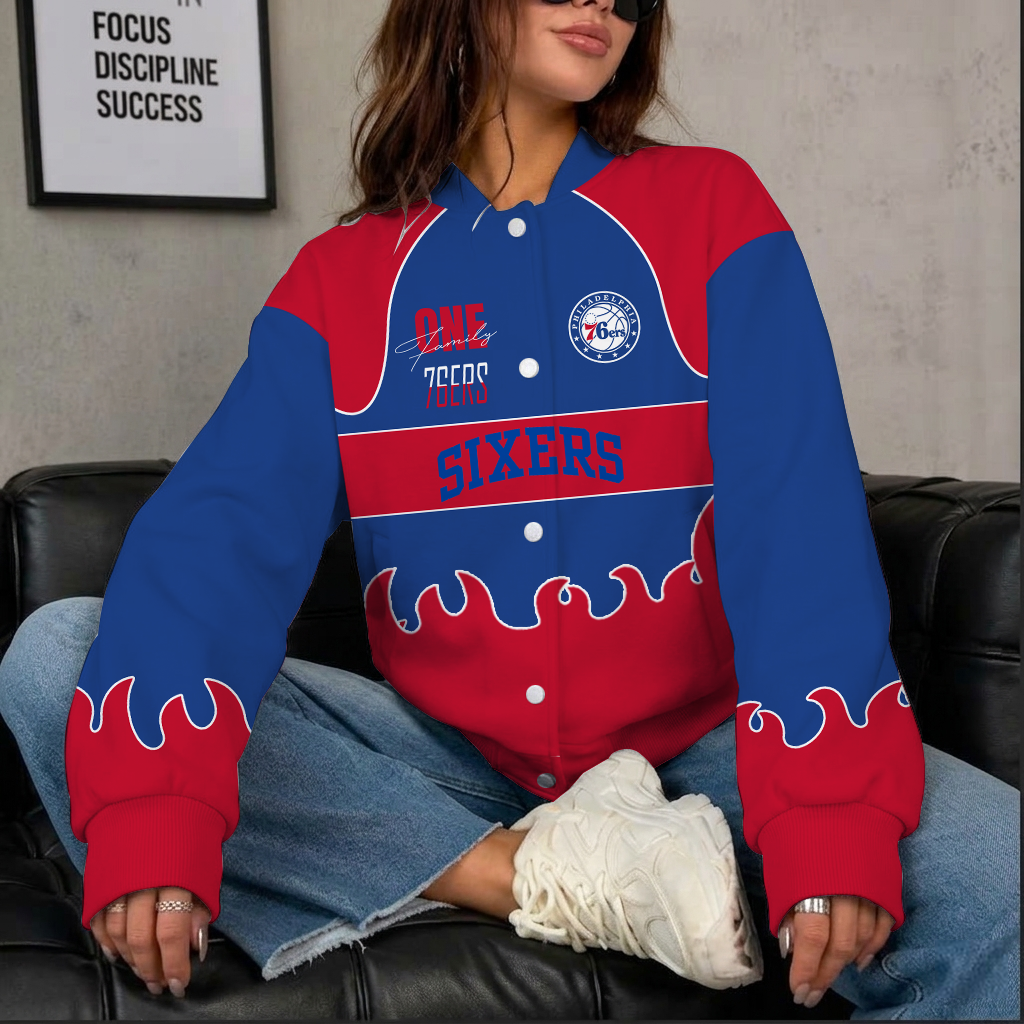 LIMITED EDITION - NEW CUSTOMIZED NBA26 P76 PHILADELPHIA 76ERS BASEBALL JACKET, SATIN VARSITY JACKET