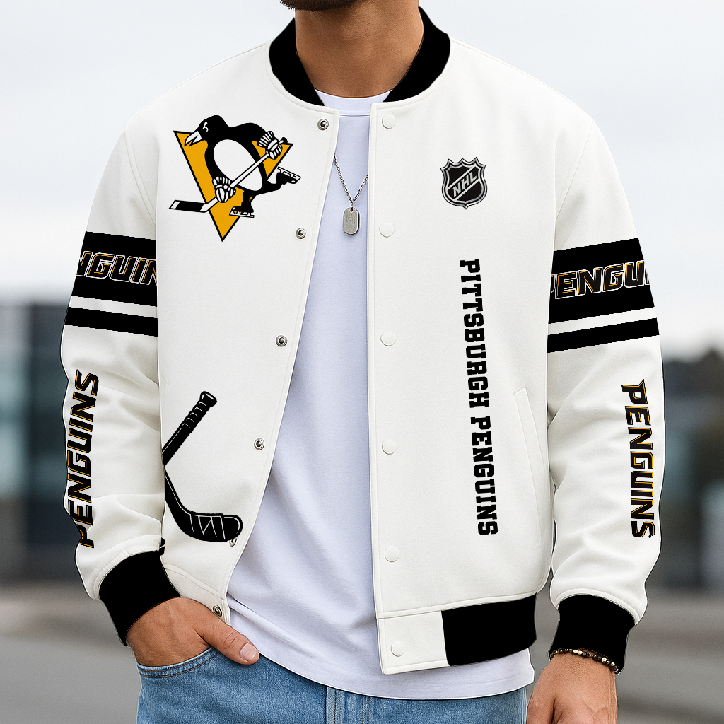 LIMITED EDITION - NEW CUSTOMIZED NHL26 PBP PITTSBURGH PENGUINS BASEBALL JACKET, SATIN VARSITY JACKET