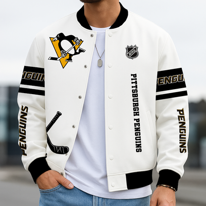 LIMITED EDITION - NEW CUSTOMIZED NHL26 PBP PITTSBURGH PENGUINS BASEBALL JACKET, SATIN VARSITY JACKET