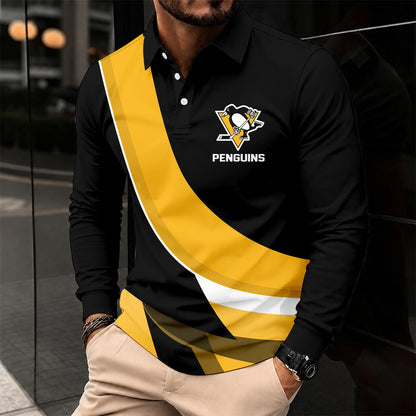 [SUPER SALE] NEW CUSTOMIZED NHL26 PBP PITTSBURGH PENGUINS MEN LONG SLEEVE POLO