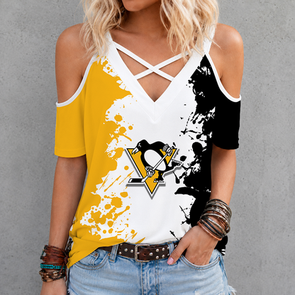 [SUPER SALE] NEW CUSTOMIZED NHL26 PBP PITTSBURGH PENGUINS CRISS CROSS V-NECK TOP