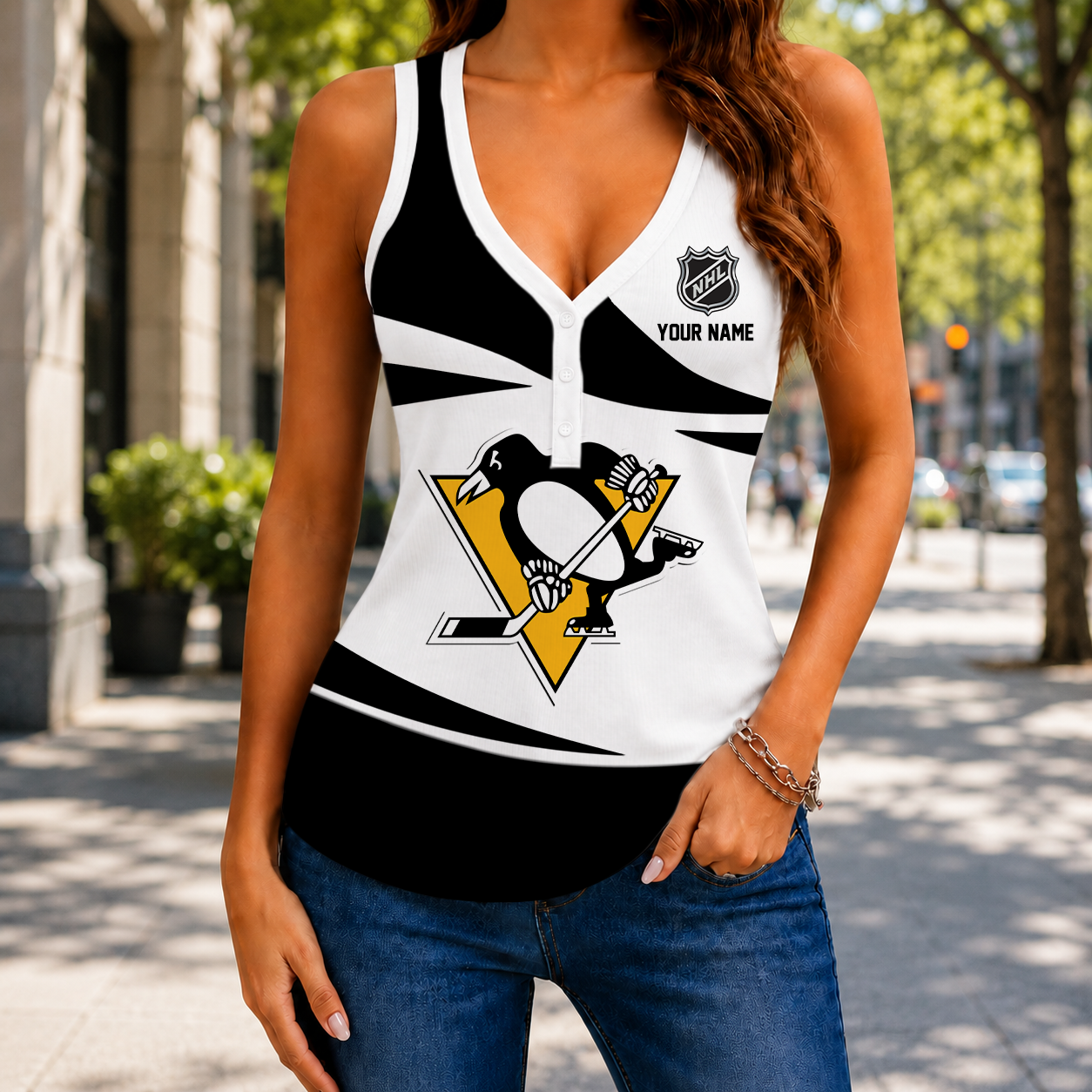 LIMITED EDITION - NEW CUSTOMIZED NHL26 PBP PITTSBURGH PENGUINS WOMEN'S V-NECK TANK TOP