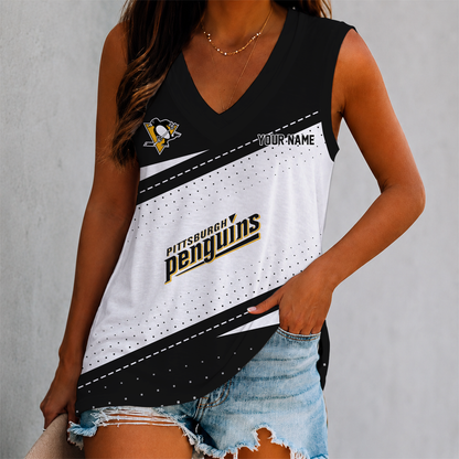 LIMITED EDITION - NEW CUSTOMIZED NHL26 PBP PITTSBURGH PENGUINS WOMEN'S V-NECK TANK TOP