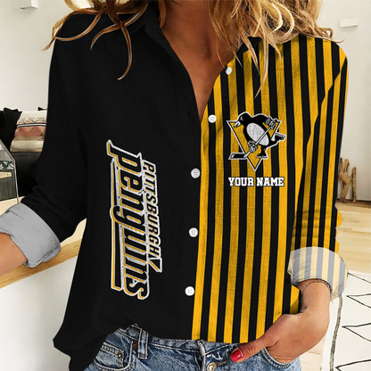 EXCLUSIVE EDITION - NEW CUSTOMIZED NHL26 PBP PITTSBURGH PENGUINS WOMEN CASUAL SHIRT