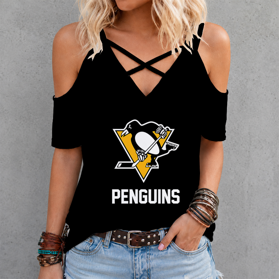 LIMITED EDITION - NEW CUSTOMIZED NHL26 PBP PITTSBURGH PENGUINS CRISS CROSS V-NECK TOP