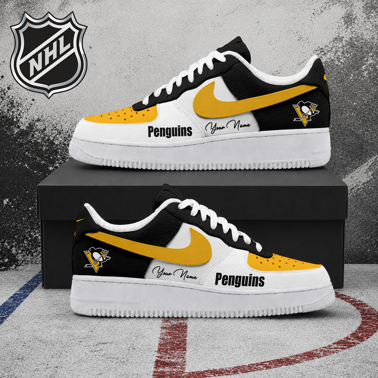FINAL CLEARANCE - NEW CUSTOMIZED NHL26 PBP PITTSBURGH PENGUINS AF1 SHOES
