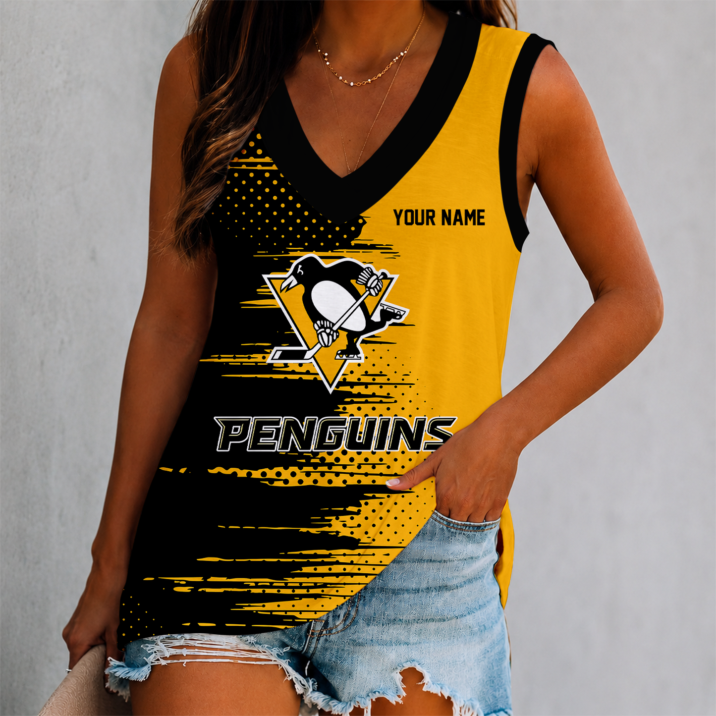 LIMITED EDITION - NEW CUSTOMIZED NHL26 PBP PITTSBURGH PENGUINS WOMEN'S V-NECK TANK TOP