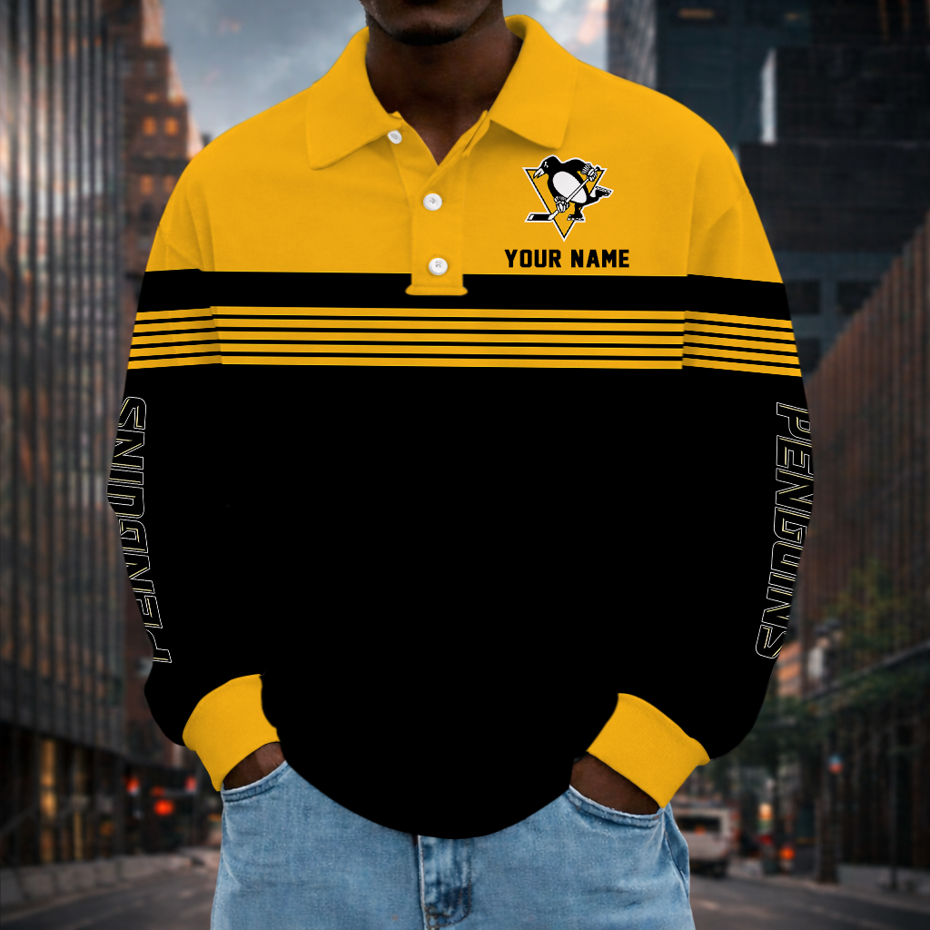SPECIAL EDITION - NEW CUSTOMIZED NHL26 PBP PITTSBURGH PENGUINS MEN LONG SLEEVE POLO