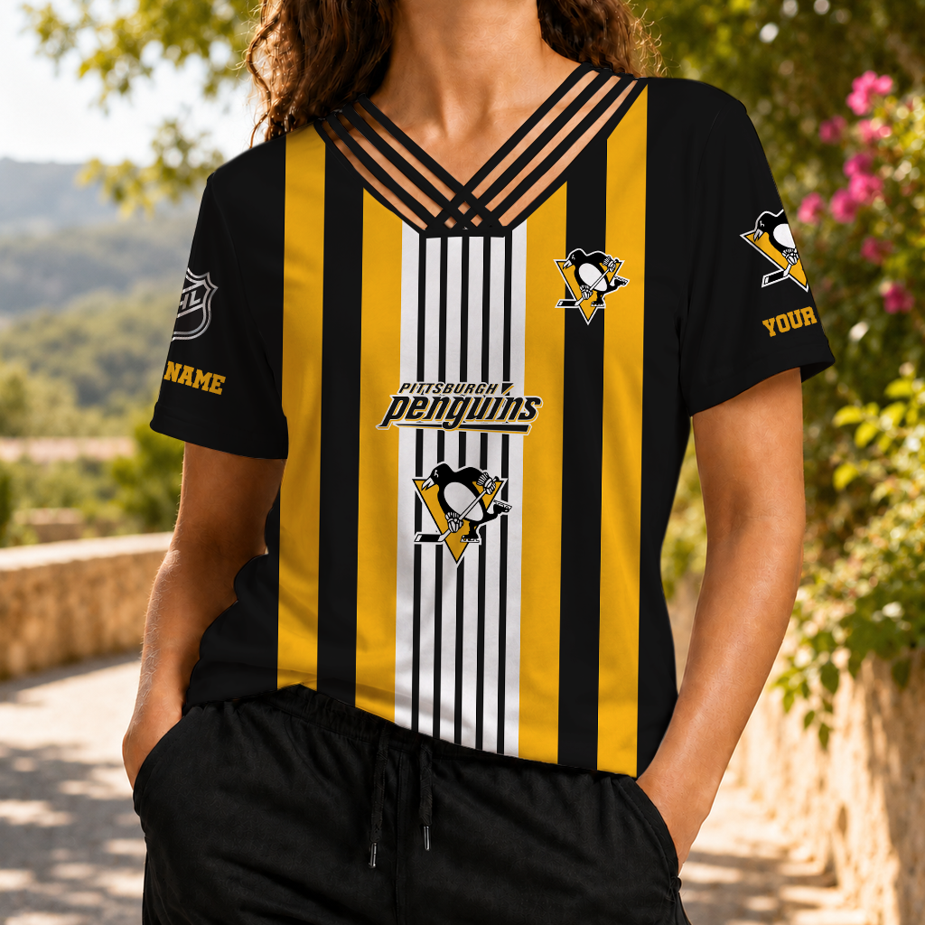 FINAL SALE - NEW CUSTOMIZED NHL26 PBP PITTSBURGH PENGUINS V-NECK SHIRT