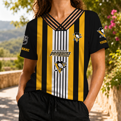 FINAL SALE - NEW CUSTOMIZED NHL26 PBP PITTSBURGH PENGUINS V-NECK SHIRT