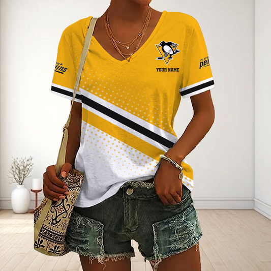 LIMITED EDITION - NEW CUSTOMIZED NHL26 PBP PITTSBURGH PENGUINS V-NECK FEMALE SHIRT
