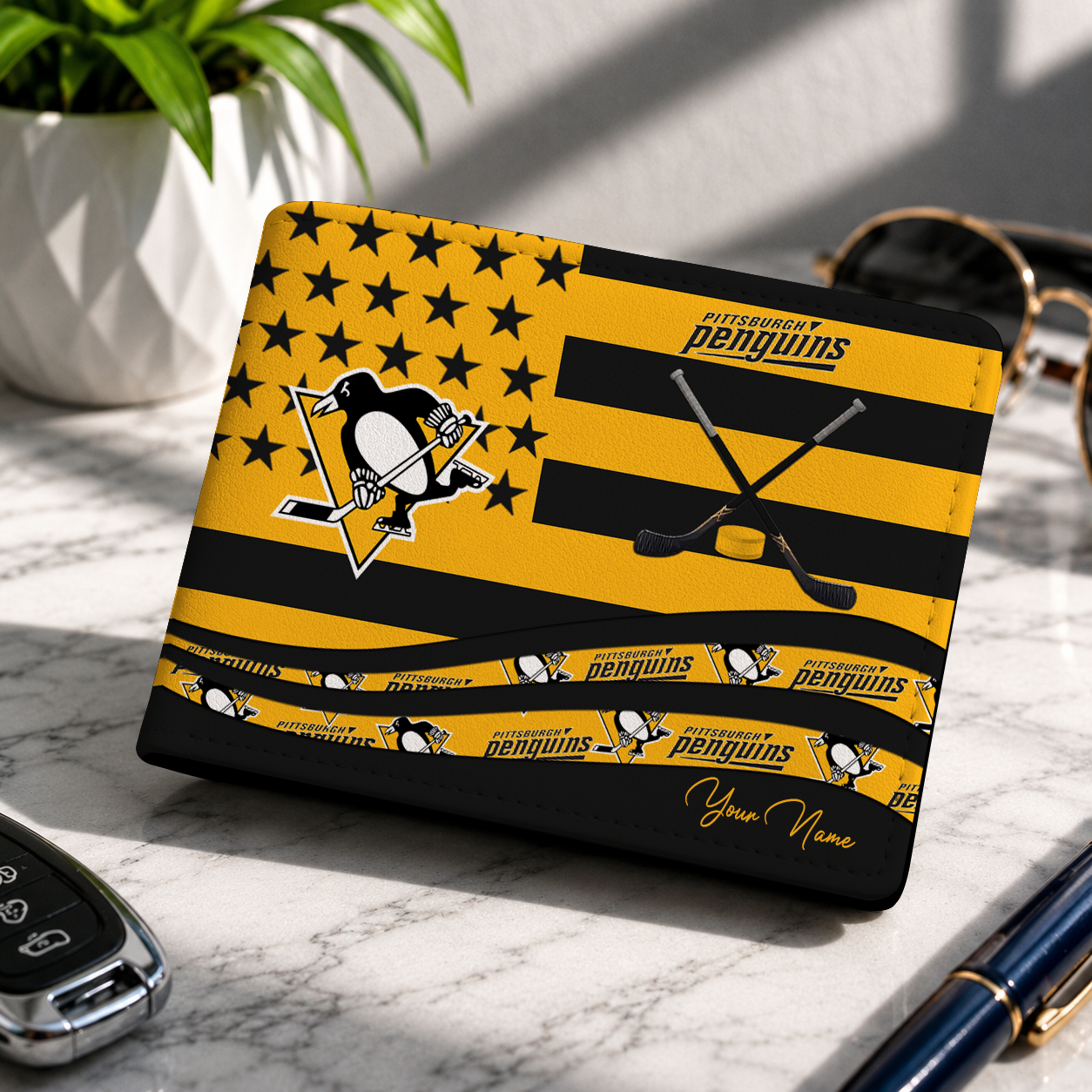 LIMITED EDITION - NEW CUSTOMIZED NHL26 PBP PITTSBURGH PENGUINS LEATHER WALLET