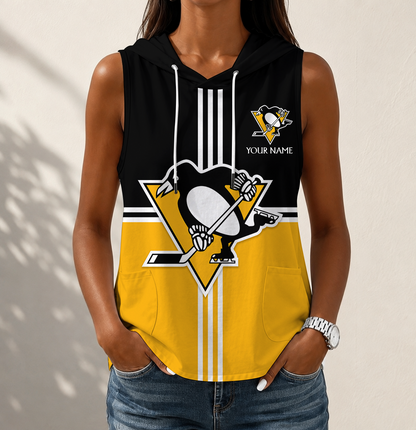 VIRAL EDITION - NEW CUSTOMIZED NHL26 PBP PITTSBURGH PENGUINS WOMEN'S SLEEVELESS HOODED POCKET TANK TOP