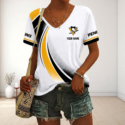 LIMITED EDITION - NEW CUSTOMIZED NHL26 PBP PITTSBURGH PENGUINS V-NECK FEMALE SHIRT