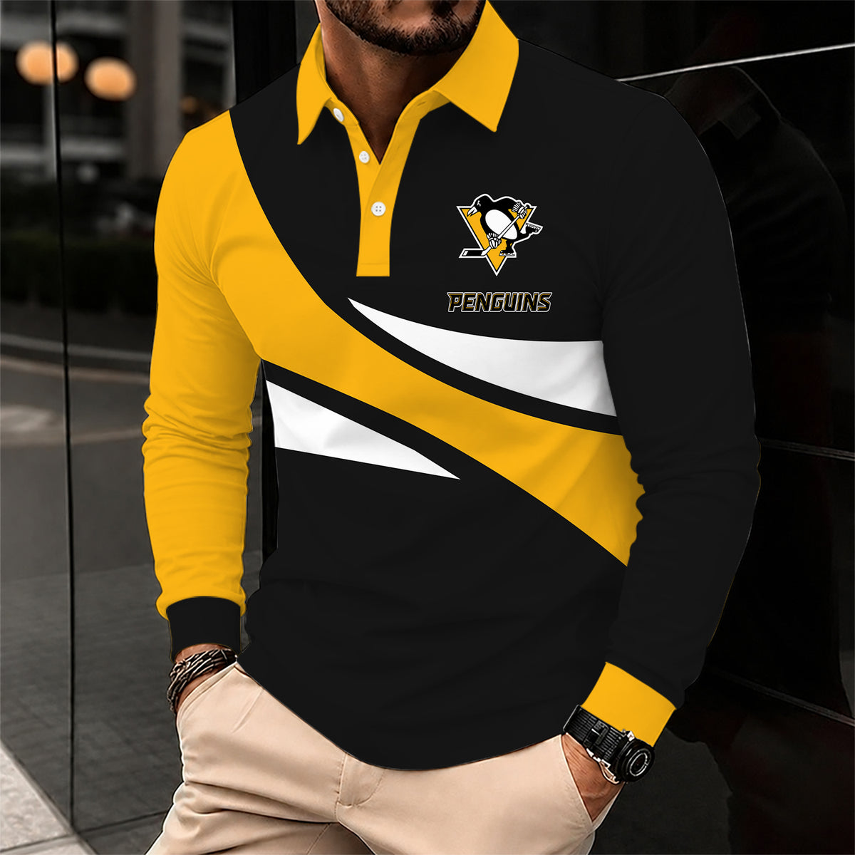 [SUPER SALE] NEW CUSTOMIZED NHL26 PBP PITTSBURGH PENGUINS MEN LONG SLEEVE POLO