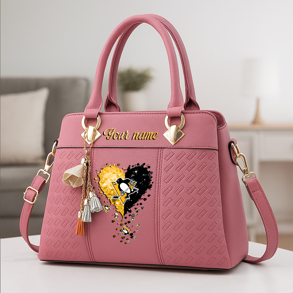 LIMITED EDITION - NEW CUSTOMIZED NHL26 PBP PITTSBURGH PENGUINS ZIP HANDBAG MULTICOLOR