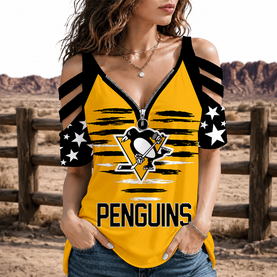 [SUPER SALE] NEW CUSTOMIZED NHL26 PBP PITTSBURGH PENGUINS STRAPPY COLD-SHOULDER TOP