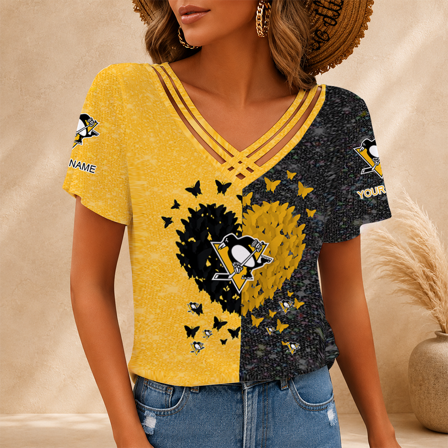 LIMITED EDITION - NEW CUSTOMIZED NHL26 PBP PITTSBURGH PENGUINS V-NECK SHIRT