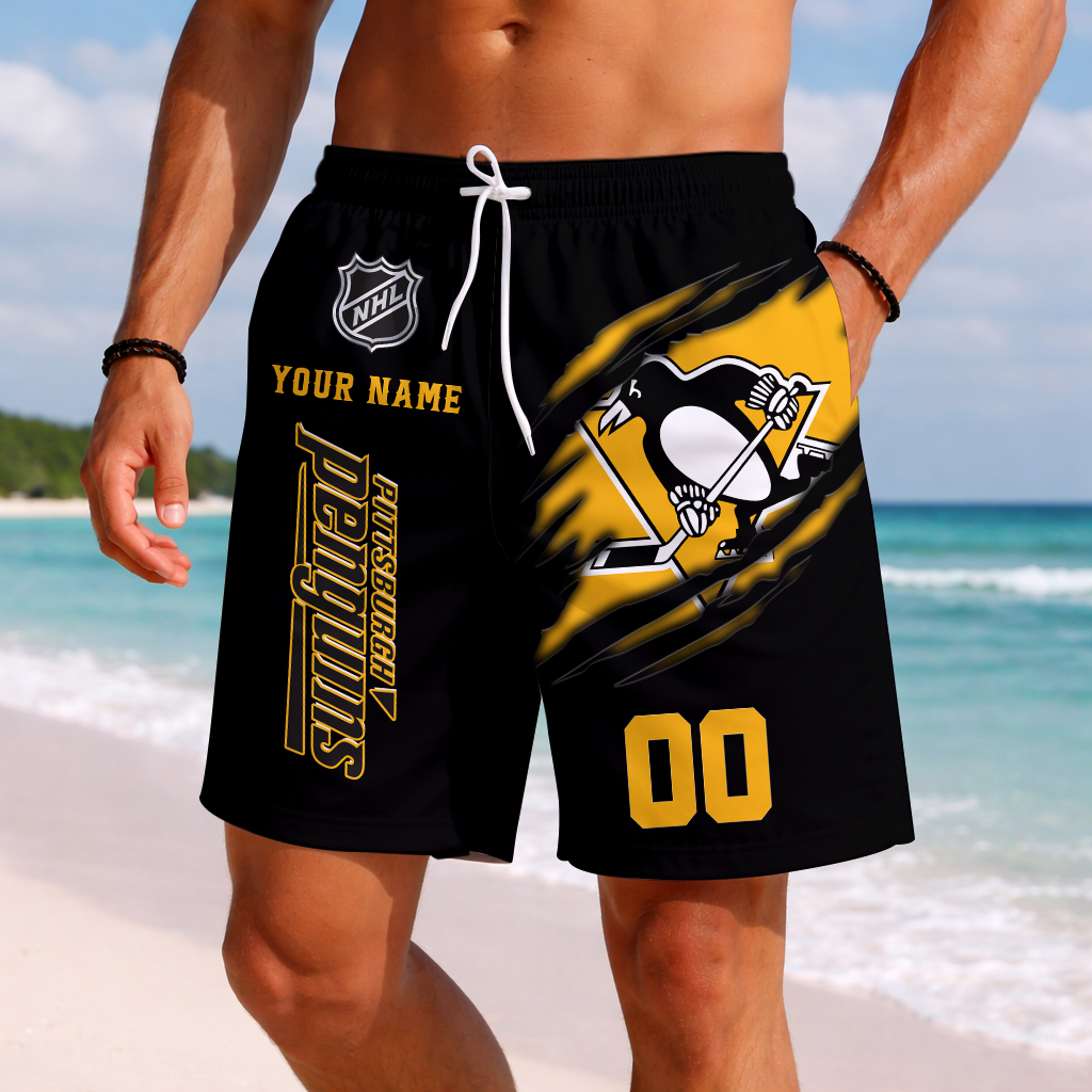 LIMITED EDITION - NEW CUSTOMIZED NHL26 PBP PITTSBURGH PENGUINS SHORT PANTS