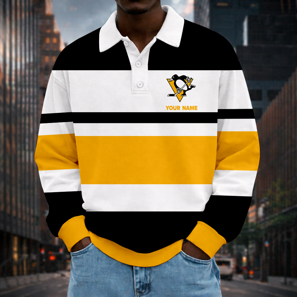 LIMITED EDITION - NEW CUSTOMIZED NHL26 PBP PITTSBURGH PENGUINS MEN LONG SLEEVE POLO