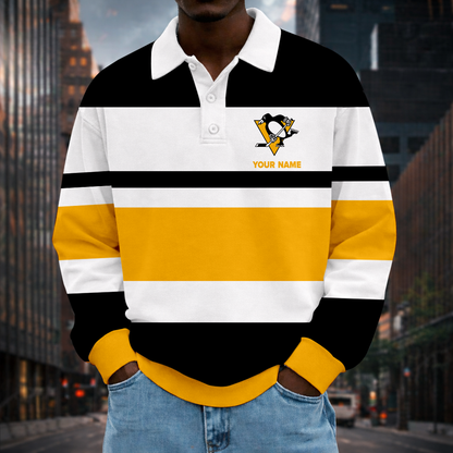 LIMITED EDITION - NEW CUSTOMIZED NHL26 PBP PITTSBURGH PENGUINS MEN LONG SLEEVE POLO