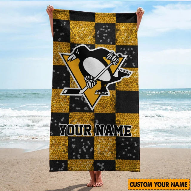 LIMITED EDITION - NEW CUSTOMIZED NHL26 PBP PITTSBURGH PENGUINS BEACH TOWEL FOR FAN
