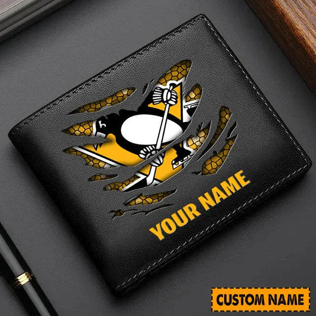 LIMITED EDITION - NEW CUSTOMIZED NHL26 PBP PITTSBURGH PENGUINS LEATHER WALLET