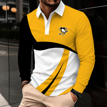 [SUPER SALE] NEW CUSTOMIZED NHL26 PBP PITTSBURGH PENGUINS MEN LONG SLEEVE POLO