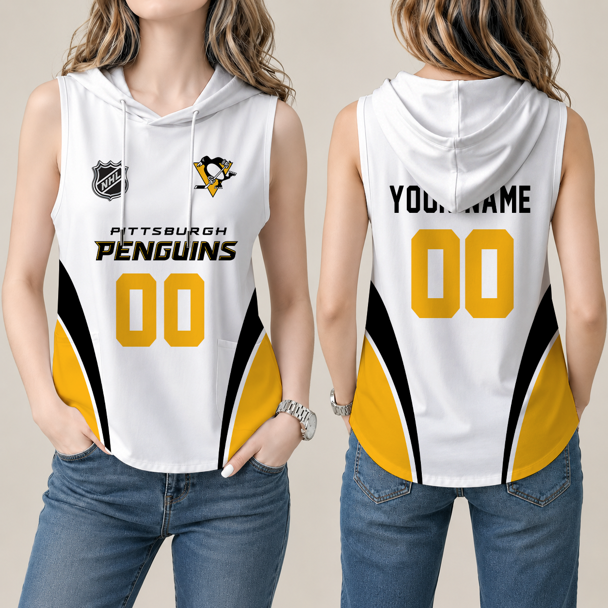 [SUPER SALE] NEW CUSTOMIZED NHL26 PBP PITTSBURGH PENGUINS WOMEN'S SLEEVELESS HOODED POCKET TANK TOP